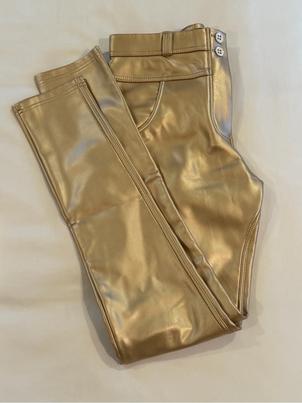 Shascullfites Melody Metallic Gold Faux Leather Skinny Pants Women’s M 6–8